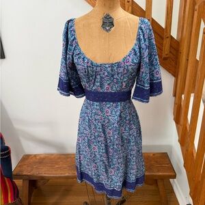 Betsey Johnson Blue and Pink Floral Silk Mini Dress